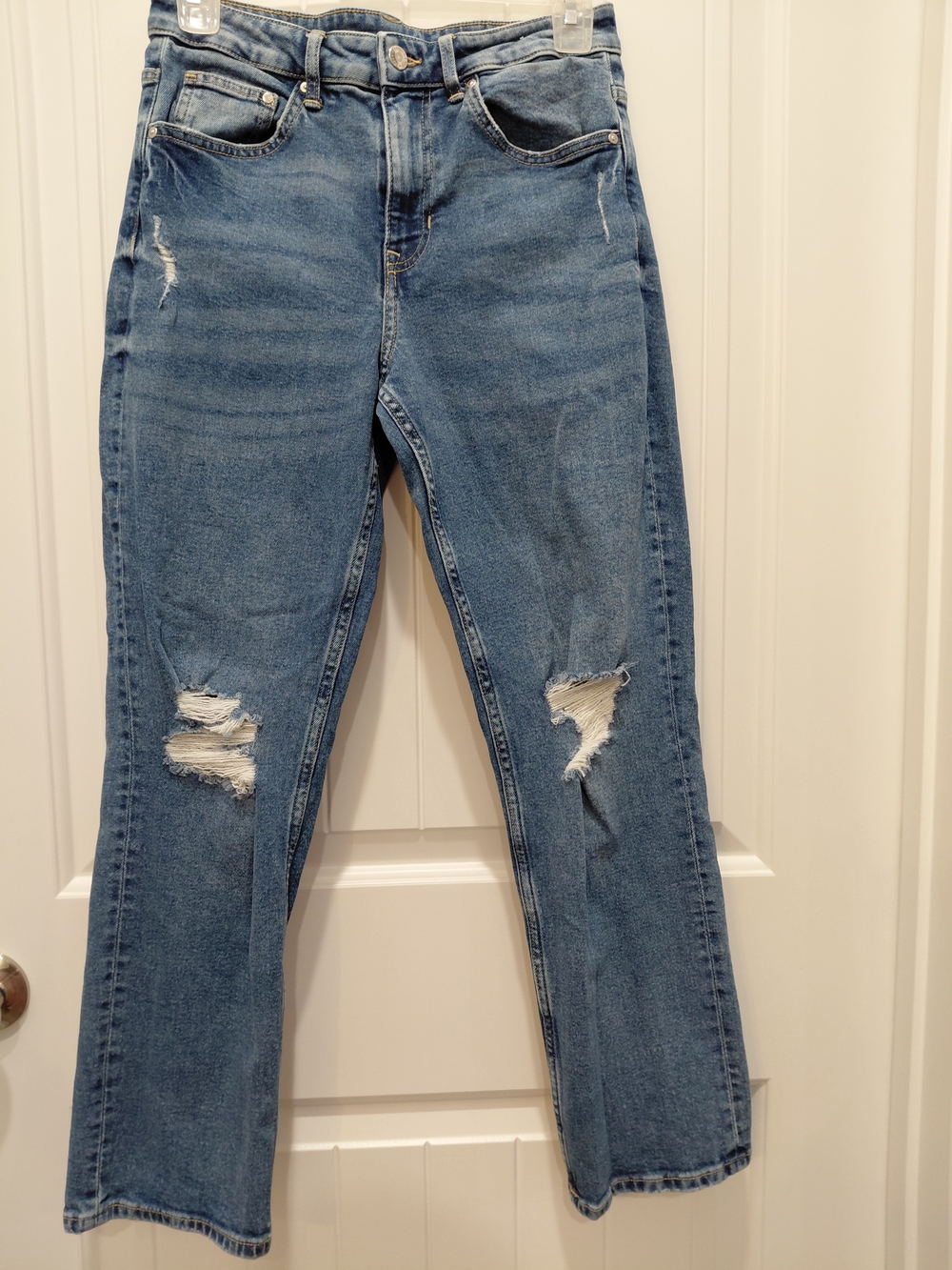 & Denim High-Rise Distressed Blue Jeans for Women - Classic Straight